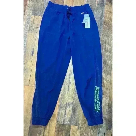 TOMMY HILFIGER SPORT Jogger Womens S/P‎ Navy Stretch Drawstring Waist Logo Pants - Picture 1 of 10